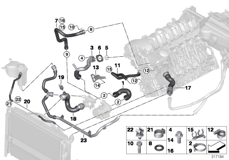 BMW 330i Hose, cylinder head-thermostat. Cooling, Hoses, System