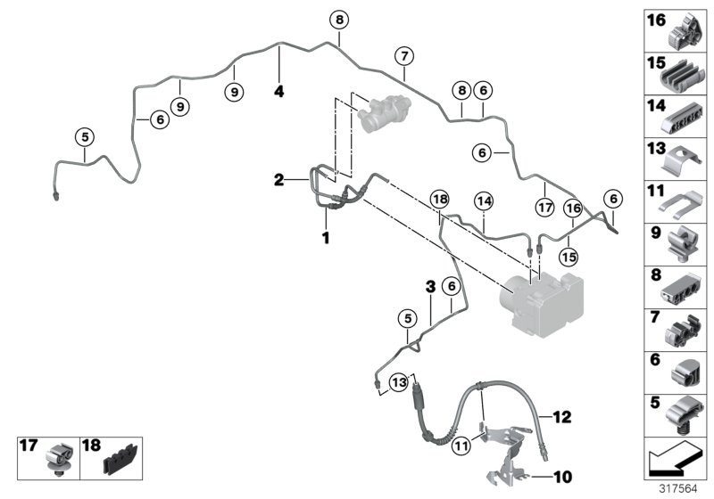 BMW 328i Bracket For Brake Hose Front Left Pipe 34306792255 BMW   317564 