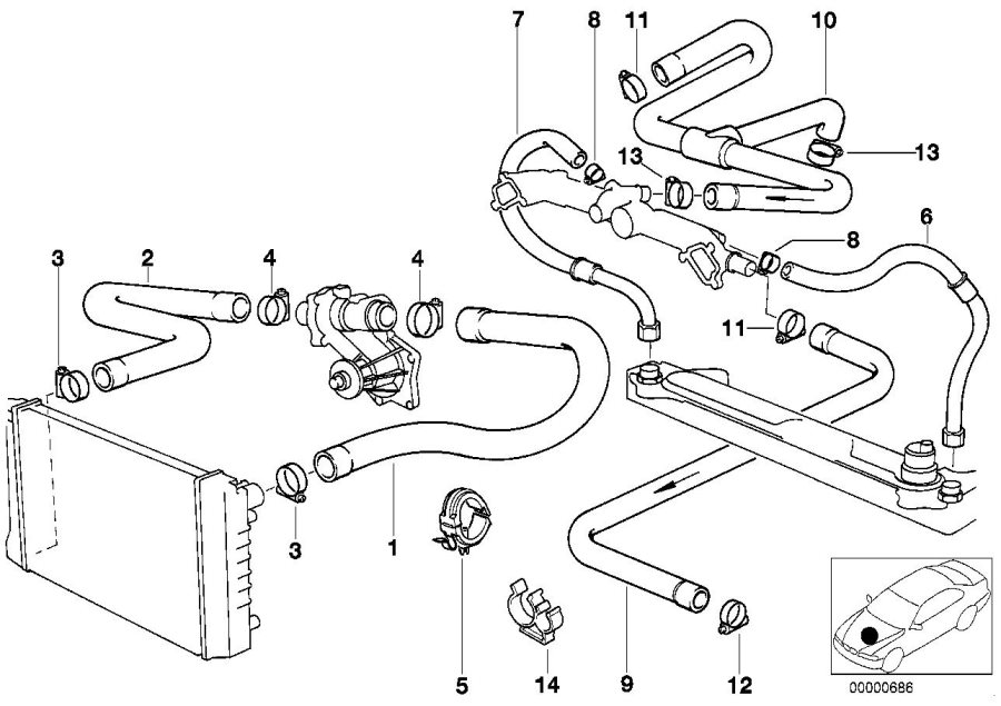 1995 Bmw 530i Hose F Radiator And Engine Return. Cooling - 64218390710 